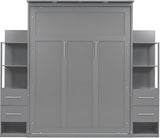 Queen Murphy Bed with Storage Drawers,LED Lights and Shelves,Wood Murphy Wall Bed Cabinet for Adults (Grey) MERITLINE