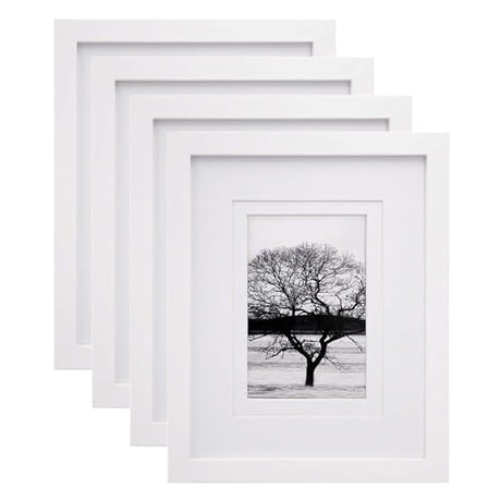 Egofine 8x10 Picture Frames Set of 4, Made of Solid Wood Covered by Plexiglass 4x6 and 5x7 with Mat or 8x10' without Mat, for Table Top Display and Wall Mounting Photo Frame White Egofine