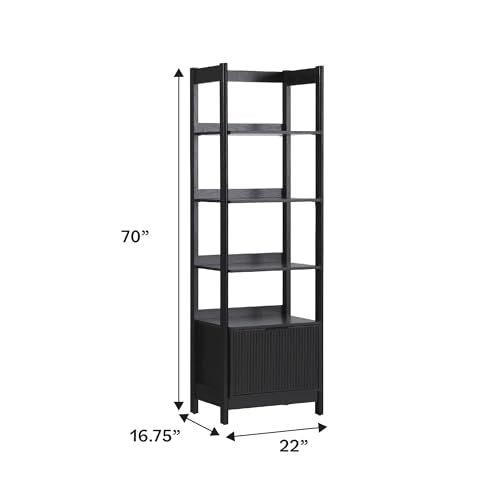 Walker Edison Modern Narrow Open Bookshelf with Drawer – 22 Inch, One-Drawer Black - WoodArtSupply