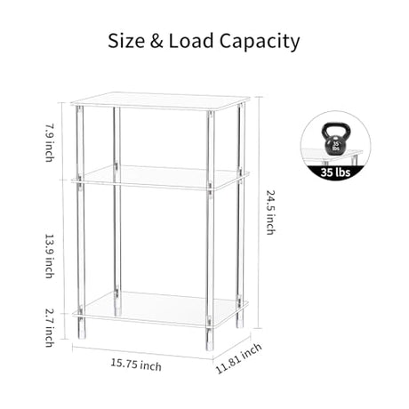 Bekugee Clear Acrylic Record Player Stand with Vinyl Storage, 15.75" L x 11.81" W x 24.5" H, 3 Tier Small Side Turntable Table with Album Shelf, Modern Bedside End Table for Living Room, Bedroom Bekugee