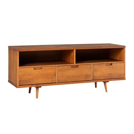 Walker Edison 3-Drawer Mid Century Modern Wood TV Stand for TV's up to 65" Flat Screen Cabinet Door Living Room Storage Entertainment Center, 58 Inch, Caramel Walker Edison