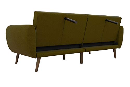 Novogratz Brittany Sofa Futon, Premium Linen Upholstery and Wooden Legs, Green Linen