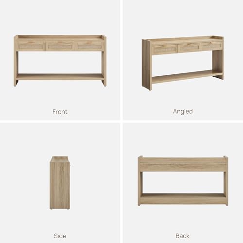 SICOTAS Rattan Console Table for Entryway - Large Boho TV Console Table Entry Table with 3 Storage Drawers, 60" Long Sofa Table Behind Couch for Living Room, Hallway, Foyer SICOTAS