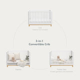 Storkcraft Santos 3-in-1 Convertible Crib (White with Natural) – GREENGUARD Gold Certified, Fits Standard Crib Mattress, Converts to Toddler Bed, Storkcraft