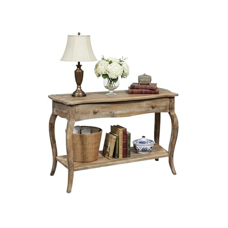 Austerity Rustic Console Table, 42 Inch with Curved Legs, Scalloped Edges, and Lower Shelf in Driftwood Finish - Natural and White Textured Antique Look Home Décor by Alaterre Furniture Alaterre Furniture