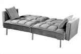 Container Furniture Direct Regal 75.6" Velvet Convertible Sofa Bed - Mid-Century Sleeper Couch w/Tufted Design & Metal Legs - Pull-Out Futon for Guests/Home (75.6" W x 34.6" D x 32" H), Grey Container Furniture Direct