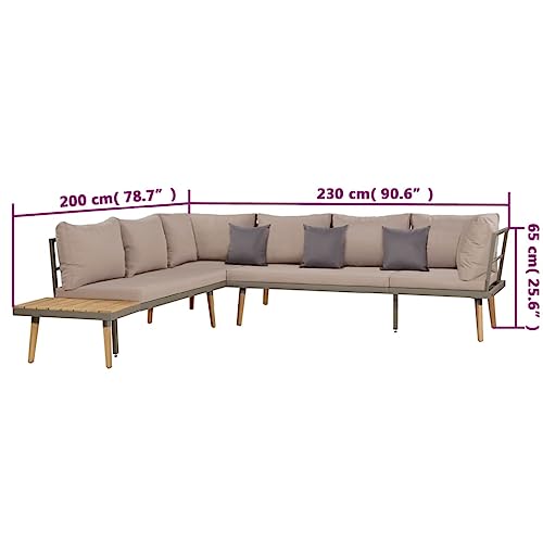 vidaXL 4-Piece Patio Lounge Set with Cushions - Brown/Gray Solid Acacia Wood Sectional Sofa Set - Durable Outdoor Conversation Furniture Set with Coffee Table vidaXL