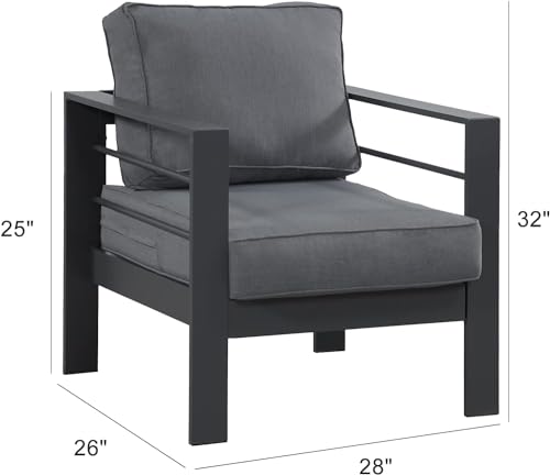 Wisteria Lane 2 Pieces Patio Furniture Aluminum Armchair, All-Weather Outdoor Single Sofa, Grey Metal Chair with Dark Grey Cushions Wisteria Lane