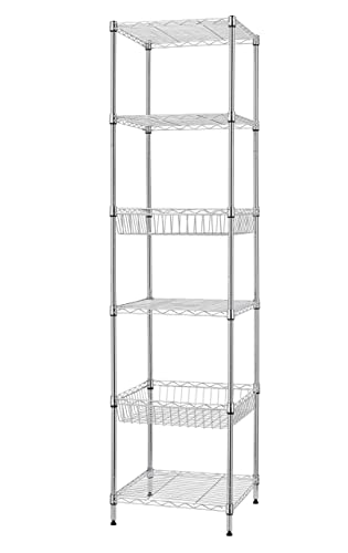 Finnhomy Heavy Duty 6 Tier Wire Shelving Unit with Wheels 18x18x72-inches 6 Shelves Storage Rack Thicken Steel Tube, Adjustable Shelving Rack for Finnhomy