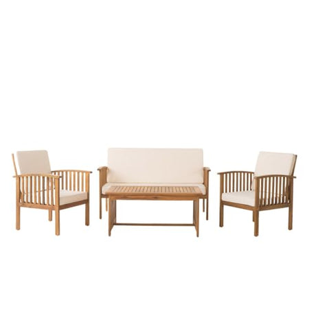 Christopher Knight Home Carolina Outdoor Acacia Sofa Set, 4-Pcs Set, Brown Patina + Cream Cushion Christopher Knight Home
