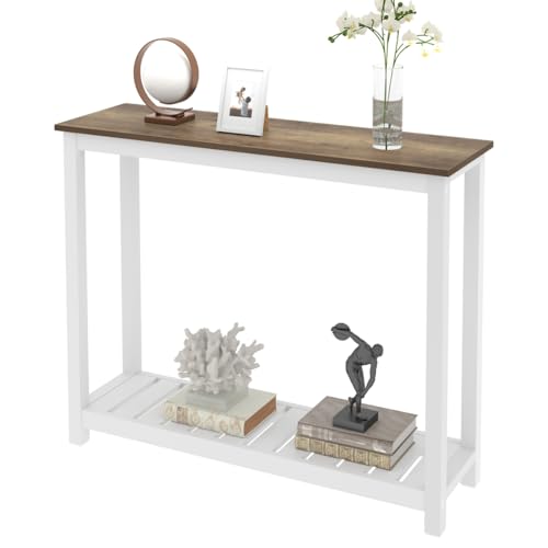 FOLUBAN Farmhouse Sofa Table, Rustic Vintage Console Table for Entryway, Living Room, Hallway, White FOLUBAN