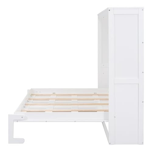 SOFTSEA Full Size Murphy Bed Chest, Folding Bed Wall Bed for Guestroom Study Room Office Small Room, Can Be Folding Into A Cabinet, Wall Mounted Hideaway Cabinet Bed, White SOFTSEA