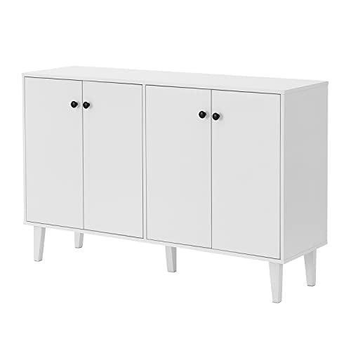 Panana Sideboard Buffet Cabinet Kitchen Storage Cabinet Living Room 4 Doors Console Table (White) - WoodArtSupply