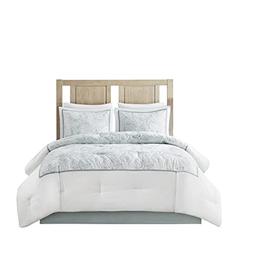 Harbor House Cotton Comforter Set - Coastal Oceanic Sealife Design, All Season Down Alternative Bedding with Matching Shams, Bedskirt, Maya Bay, Seafoam Blue King(108"x96") 4 Piece Harbor House