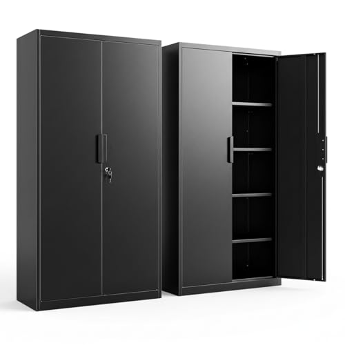 HOMOFFICE Metal Garage Storage Cabinet with Lock, 72" Tall Steel Storage Locker with 4 Adjustable Shelves, Heavy Duty Metal Cabinet for Garage, Office, Home, Black HOMOFFICE