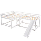 Merax Full and Twin Size L-Shaped Bunk Bed with Slide and Short Ladder,White Merax