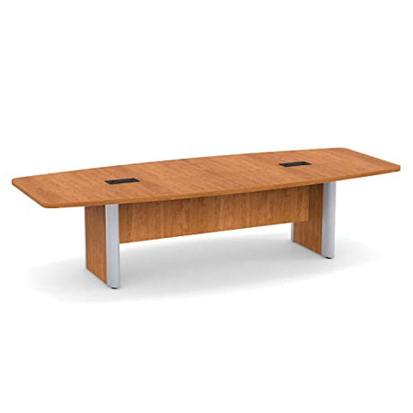 Thaweesuk Shop 10 ft Honey Modern Boat Shaped Conference Table Hide Wires Inside Elliptical Metal Legs Desk Grommets Racetrack Silver 2 Power Modules Meeting Business Room Furniture Boardroom Wood Generic