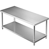 VEVOR Stainless Steel Prep Table, 72 x 30 x 34 Inch, 550lbs Load Capacity Heavy Duty Metal Worktable with Adjustable Undershelf, Commercial Workstation for Kitchen Restaurant Garage Backyard VEVOR