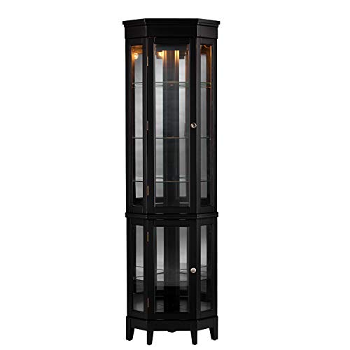 SEI Furniture Essex 2-Tier Corner Adjustable Glass Shelves Curio Cabinet, Black SEI Furniture