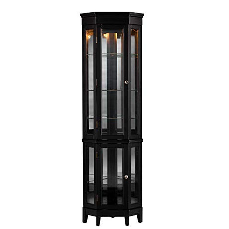 SEI Furniture Essex 2-Tier Corner Adjustable Glass Shelves Curio Cabinet, Black SEI Furniture