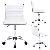 Furmax Vanity Office Desk Chair with Wheels, Armless Small Cute Leather Makeup Computer Task Chair Adjustable Height 360° Swivel (White) Furmax