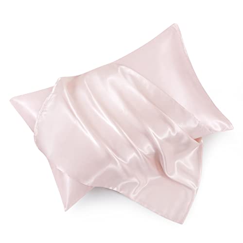N\A HommxJF Blush Pink Satin Sheets Twin Size Sheets Set Silky Sheets, 3 Pieces Bedding Sheets & Pillowcases with 1 Flat Sheet + 1 Deep Pocket Fitted Sheet + 1 Pillowcase (Blush Pink, Twin) N\A