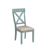 Roundhill Furniture Prato Two-Tone Wood Cross Back Upholstered Dining Chairs, Set of 2, Blue and Tan Roundhill Furniture