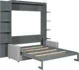 Queen Murphy Bed with Couch and Storage Shelves,Wood Murphy Wall Bed Cabinet with Storage Shelves and Sofa,Folding(Grey) Virubi