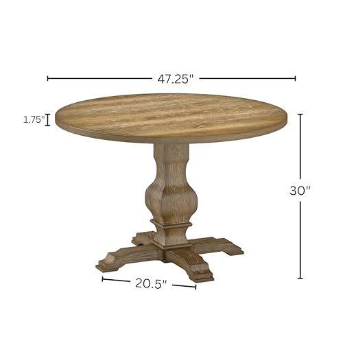 Roundhill Furniture Havre 5-Piece Dining Set, Pedestal Round Table with 4 Stylish Chairs, Oak Roundhill Furniture