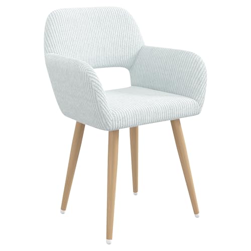 GOOLON Home Office Desk Chair Set of 1, Corduroy Fabric Vanity Chair for Makeup with Hollow Backrest, Comfy Armchair Wood Frame with Strudy Metal Legs, Light Blue GOOLON