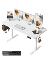 CubiCubi 55 x 24 Large One-Piece Standing Desk, Adjustable Height Electric Computer Home Office Sit Stand up Workstation, with 4 Memory Presets, Headphone Hook, White CubiCubi