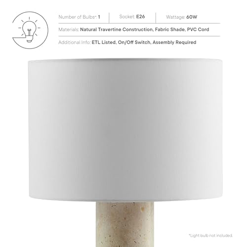 Modway Zenith Travertine Stone Pillar Table Lamp in Travertine Modway