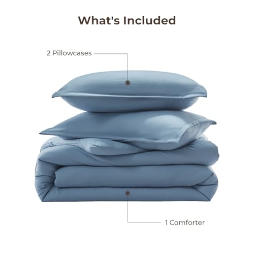 Litanika Comforters Queen Size Set Grayish Blue, 3 Pieces Lightweight Solid Bedding Comforter Set, All Season Fluffy Bed Set (90x90In Comforter & 2 Pillowcases) Litanika