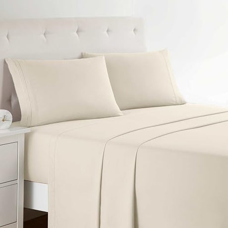 Clara Clark Bed Sheets, Premier 1800 Series 4 Piece Bed Sheet Set, Deep Pocket, Wrinkle, Fade, Stain Resistant, Luxury Soft Bedding Sheets & Pillowcases, Queen, Beige Cream Clara Clark