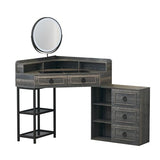 WOOVIVS Corner Vanity Desk with Lighted Rotating Mirror, Glass Top Makeup Table with 5 Drawers, Small Vanitys with Charging Station,Jewelry Organizers for Bedroom,Brown WOOVIVS