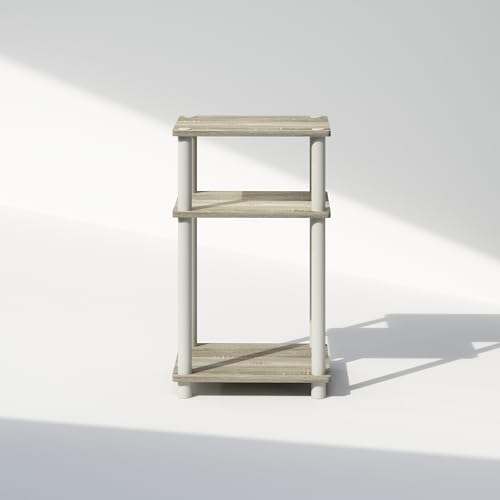 Furinno Just 3-Tier Turn-N-Tube Open Storage Nightstand, 1-Pack, Plastic Poles, Sonoma Oak/White Furinno