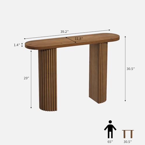 WINWY Fluted Solid Wood Console Table-39.2" Farmhouse Entryway Table with Rounded Corners, Morden Sofa Tables Behind Couch for Foyer, Entrance, Living Room, Hallway WINWY