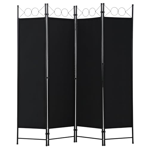 FDW 4 Panel Room Divider and Folding Portable Partition Screen, 6FT Wall Divider Screen for Dorm Bedroom Office, Coal Black FDW