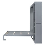 Merax Queen Size Murphy Bed, Wood Queen Wall Bed Frame with Shelves, Queen Murphy Cabinet Bed for Home, Office or Small Room, Gray Merax