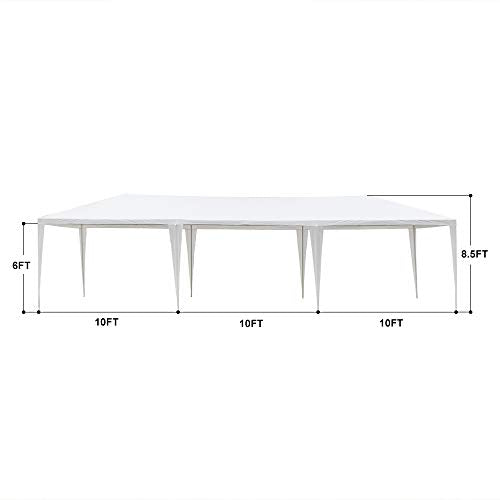 KEPOOMAN 10' x 30' White Outdoor Gazebo Canopy Waterproof Party Tent Wedding Canopy with Removable Sidewalls & Brighter Church Windows - 5 Sides KEPOOMAN