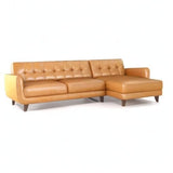 ASHCROFT Elva Mid Century L-Shaped Genuine Leather Right Facing Chaise Sectional, Light Brown Tufted Tight Back Sectional Sofa for Living Room Waiting Area Office Apartment Dorm Home, Tan ASHCROFT