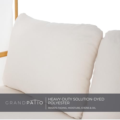 Grand patio Outdoor Loveseat with Canopy, Metal Patio Loveseat Sofa with Thick Cushion, Tropical-style Patio Furniture Featuring Imitation Bamboo Finish, White Grand patio