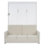 P PURLOVE Full Wood Murphy Bed with Sofa, Wall Bed Without Slats, No Box Spring Needed (White) P PURLOVE