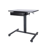 CLATINA Height Adjustable Work Table with Drawer Mobile Laptop Standing Desk Portable Small Teacher Podium with Lockable Wheels Cart Computer Overbed Table for Home Office Classroom Medical, Black CLATINA