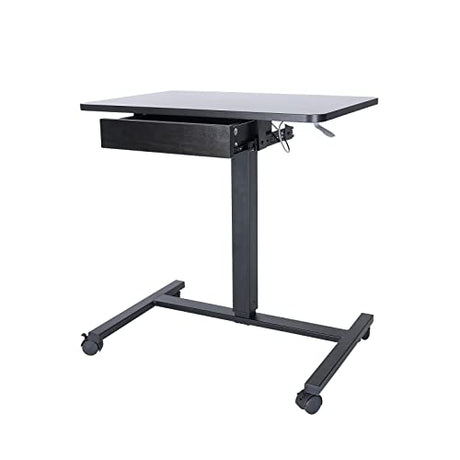 CLATINA Height Adjustable Work Table with Drawer Mobile Laptop Standing Desk Portable Small Teacher Podium with Lockable Wheels Cart Computer Overbed Table for Home Office Classroom Medical, Black CLATINA