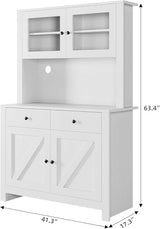 GarveeHome Kitchen Pantry Cabinet with Microwave Stand, Freestanding Hutch Cabinet with Buffet Cupboard, Tall Kitchen Cabinets with Adjustable Shelves for Dining Room, White GarveeHome