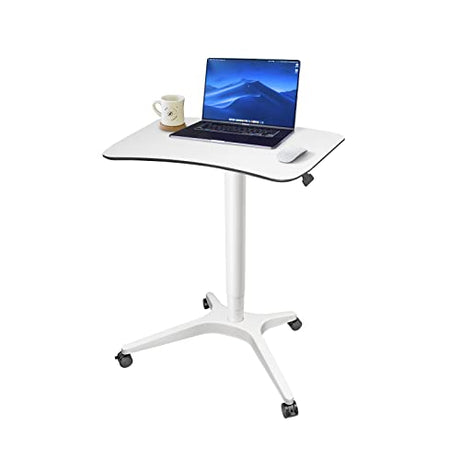 HAOOAH Pneumatic Adjustable Height Desk, Laptop Standing Desk, Rolling Sit-Stand Cart, Mobile Podium Portable Lectern for Home, Office& Classroom, 26" 19.3" Platform (29" to 46.9" H)，White HAOOAH