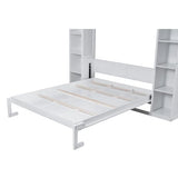 Ball & Cast Queen Size Murphy Bed Wall Bed with Shelves and LED Lights,can be Folded,Hideaway Cabinet Bed Frame W/ 2 Five-Layer Cabinets,Slat Support,for Apartment,Bedroom,Guest Room,White Ball & Cast