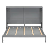 MERITLINE Queen Horizontal Murphy Chest Bed,Wood Folding Grey Murphy Chest Bed Cabinet for Adults No Box Spring Needed MERITLINE