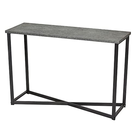 Household Essentials Jamestown Console Sofa Table Rustic Slate Concrete and Black Metal Household Essentials